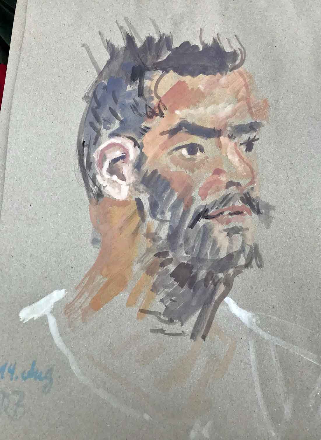 Hussein2, schnelle Gouacheskizze, A3, 2018